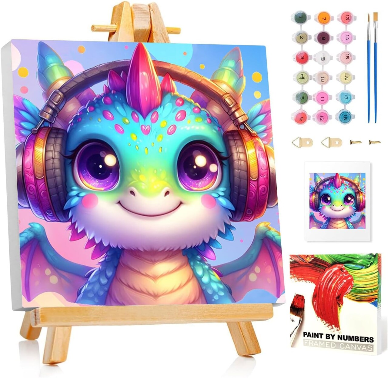 Paint by Numbers Kit for Kids with Frame, Dragon Paint by Number with Frame, Paint by Number Kids Age 5-8-12 for Gifts and Home Decor (8X8Inch)